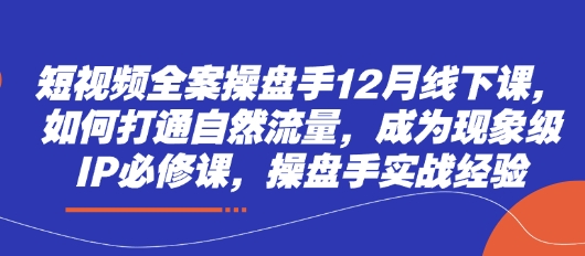短视频全案操盘手12月线下课，如何打通自然流量，成为现象级IP必修课，操盘手实战经验-我爱自学网
