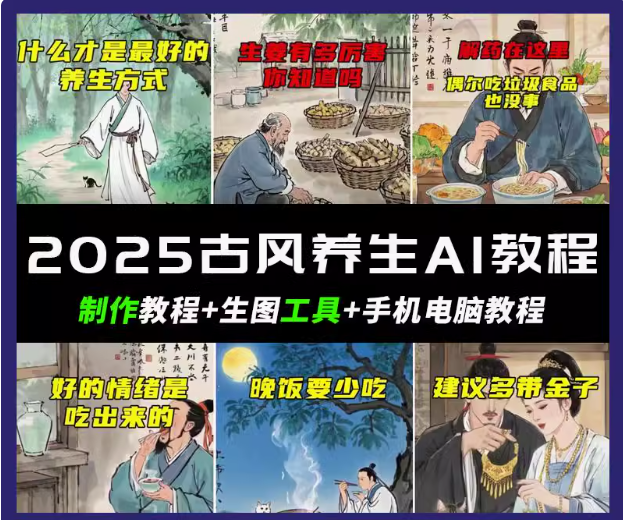抖音AI古风养生视频教程日入五张 轻松涨粉 10W+-我爱自学网