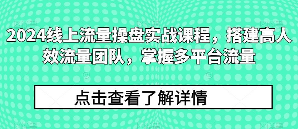 2024线上流量操盘实战课程，搭建高人效流量团队，掌握多平台流量-我爱自学网