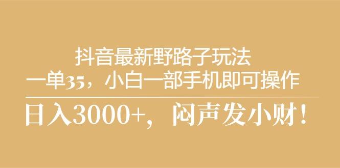 抖音最新野路子玩法，一单35，小白一部手机即可操作，，日入3000+，闷…-我爱自学网