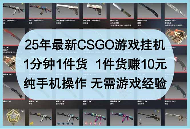 25年最新CSGO游戏挂机，1分钟1件货，1件货赚10元 纯手机操作 无需游戏经验-我爱自学网