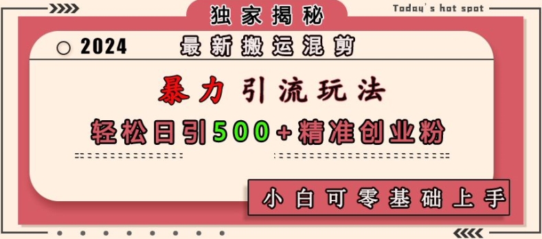 最新搬运混剪暴力引流玩法，轻松日引500+精准创业粉，小白可零基础上手-我爱自学网