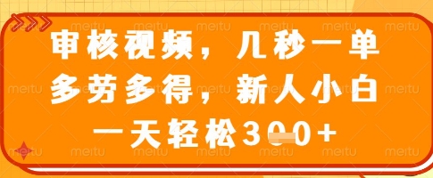 审核视频，几秒一单，多劳多得，新人小白一天轻松3张【揭秘】-我爱自学网