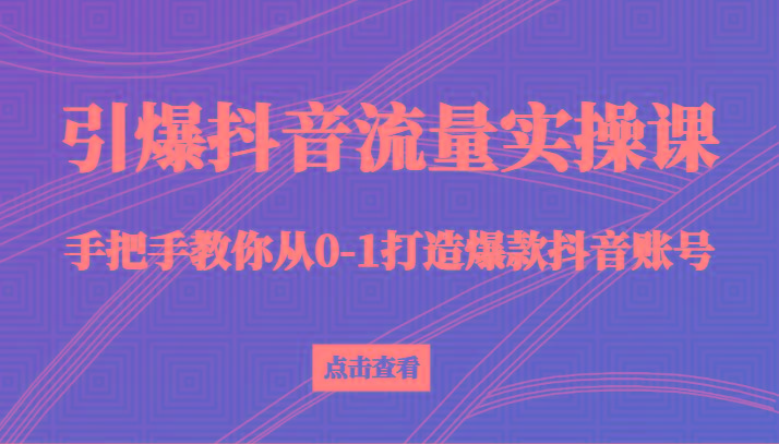 引爆抖音流量实操课，手把手教你从0-1打造爆款抖音账号(27节课)-我爱自学网