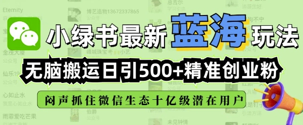 小绿书无脑搬运引流，全自动日引500精准创业粉，微信生态内又一个闷声发财的机会-我爱自学网