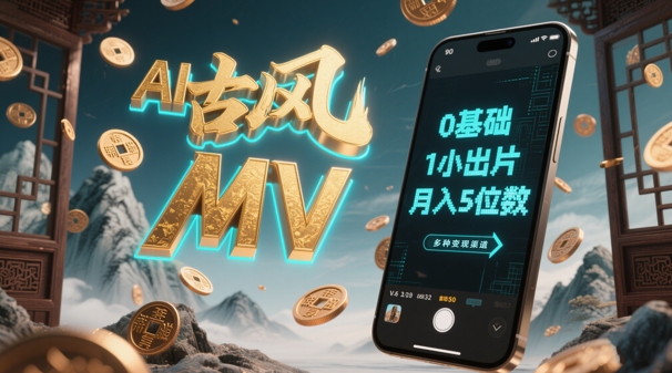 AI一键生成古风音乐MV，0剪辑基础1小时出片，多种变现渠道，一部手机月入5位数-我爱自学网