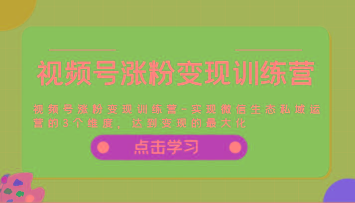 视频号涨粉变现训练营-实现微信生态私域运营的3个维度，达到变现的最大化-我爱自学网