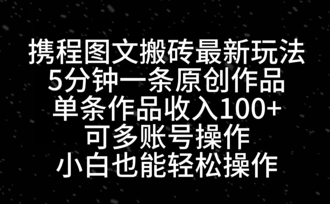 携程图文搬砖最新玩法，5分钟一条原创作品，单条作品收入100+-我爱自学网