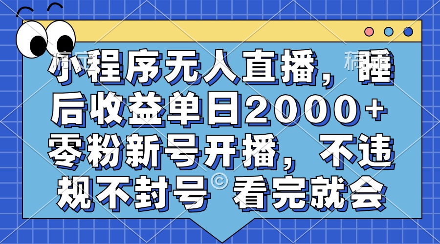 小程序无人直播，睡后收益单日2000+ 零粉新号开播，不违规不封号 看完就会-我爱自学网
