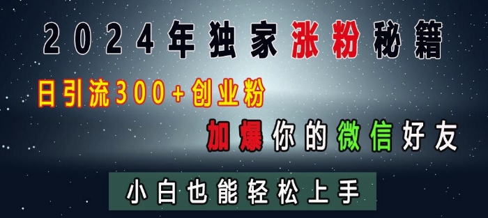 2024年独家涨粉秘籍，日引流300+创业粉，加爆你的微信好友，小白也能轻松上手-我爱自学网