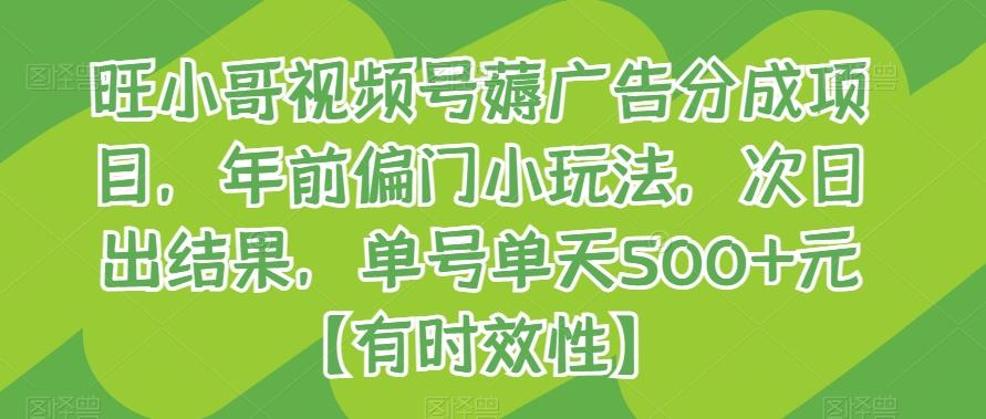 旺小哥视频号薅广告分成项目，年前偏门小玩法，次日出结果，单号单天500+元【有时效性】-我爱自学网