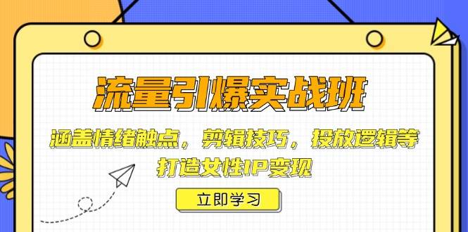 流量引爆实战班，涵盖情绪触点，剪辑技巧，投放逻辑等，打造女性IP变现-我爱自学网
