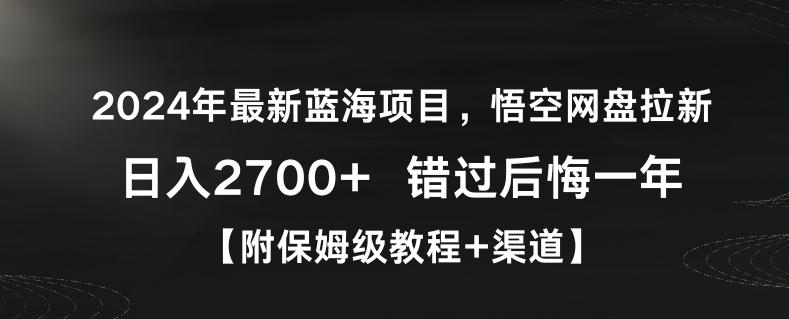 2024年最新蓝海项目，悟空网盘拉新，日入2700+错过后悔一年【附保姆级教程+渠道】【揭秘】-我爱自学网