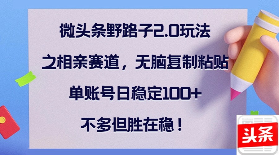 微头条野路子2.0玩法之相亲赛道，无脑复制粘贴，单账号日稳定100+，不…-我爱自学网