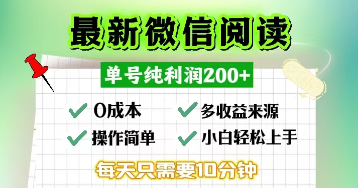 微信阅读最新玩法，每天十分钟，单号一天200+，简单0零成本，当日提现-我爱自学网