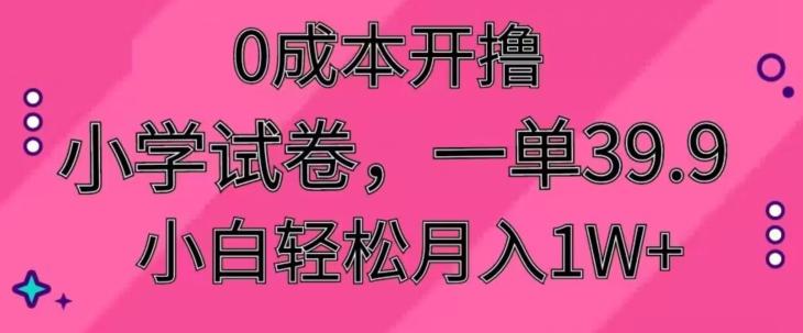 0成本开撸，小学试卷，一单39.9，小白轻松月入1W+-我爱自学网