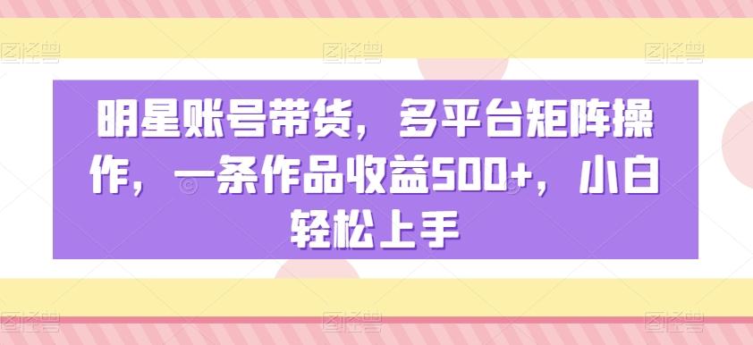 明星账号带货，多平台矩阵操作，一条作品收益500+，小白轻松上手【揭秘】-我爱自学网