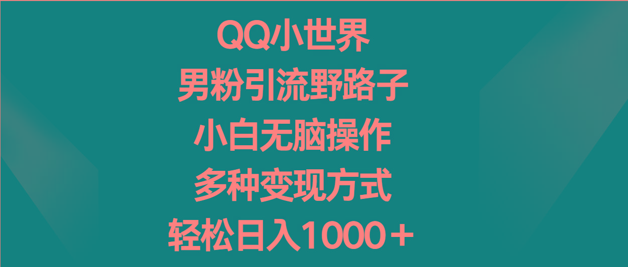 QQ小世界男粉引流野路子，小白无脑操作，多种变现方式轻松日入1000＋-我爱自学网