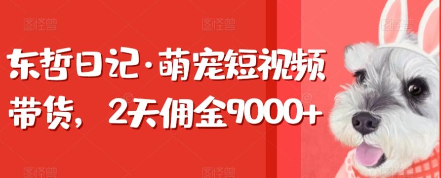 东哲日记·萌宠短视频带货，2天佣金9000+-我爱自学网