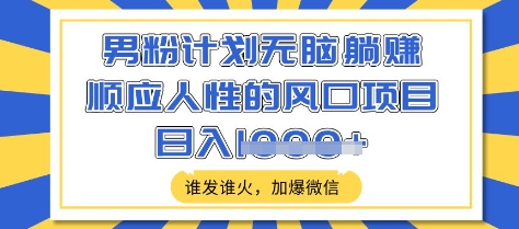 男粉计划无脑躺Z，顺应人性的风口项目，谁发谁火，加爆微信，日入多张【揭秘】-我爱自学网