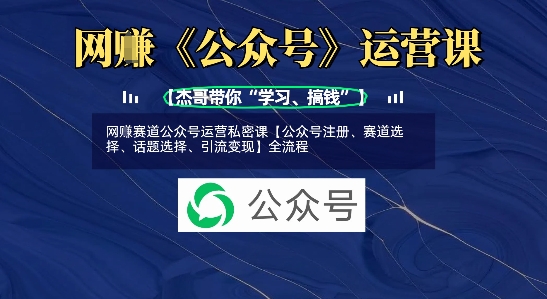 网创赛道公众号运营私密课【公众号注册、赛道选择、话题选择、引流变现】全流程-我爱自学网
