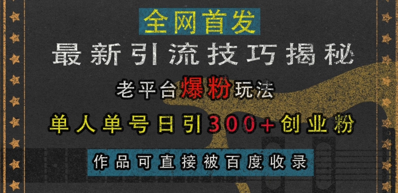 最新引流技巧揭秘，老平台爆粉玩法，单人单号日引300+创业粉，作品可直接被百度收录-我爱自学网