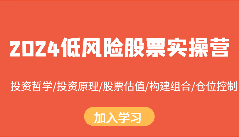 2024低风险股票实操营：投资哲学/投资原理/股票估值/构建组合/仓位控制-我爱自学网