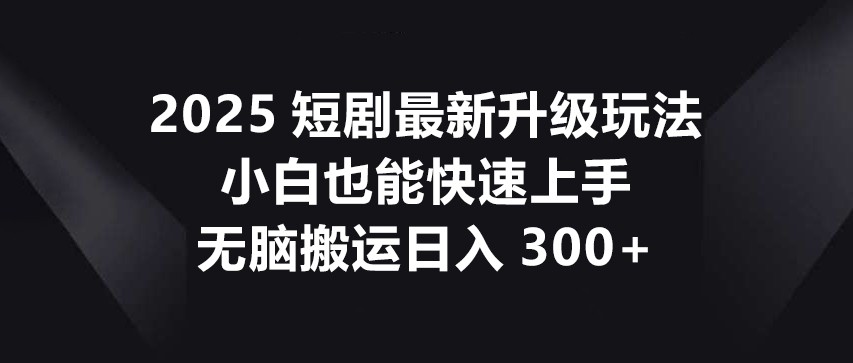 2025短剧最新升级玩法，小白也能快速上手，无脑搬运日入300+-我爱自学网