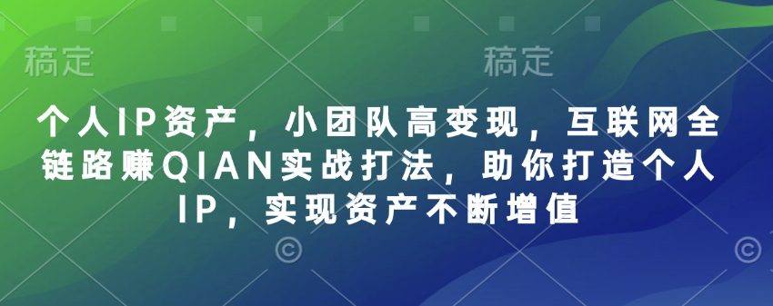 个人IP资产，小团队高变现，互联网全链路赚QIAN实战打法，助你打造个人IP，实现资产不断增值-我爱自学网