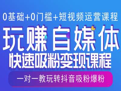 0基础+0门槛+短视频运营课程，玩赚自媒体快速吸粉变现课程，一对一教玩转抖音吸粉爆粉-我爱自学网