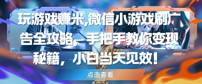 玩游戏挣米，微信小游戏刷广告全攻略，手把手教你变现秘籍，小白当天见效-我爱自学网