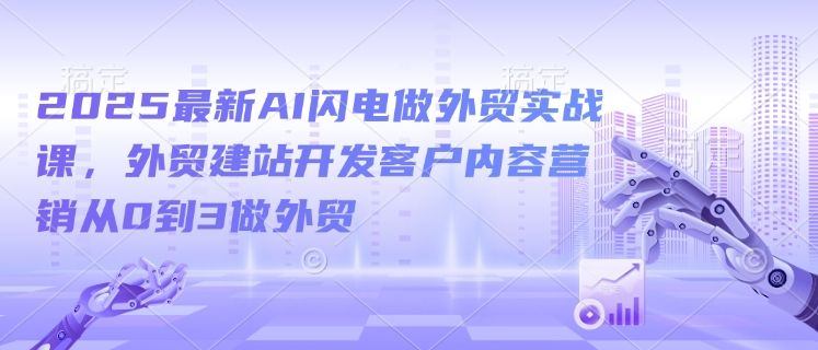 2025最新AI闪电做外贸实战课，外贸建站开发客户内容营销从0到3做外贸-我爱自学网