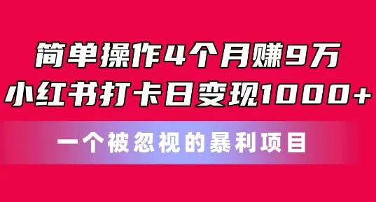 简单操作4个月赚9w，小红书打卡日变现1k，一个被忽视的暴力项目【揭秘】-我爱自学网