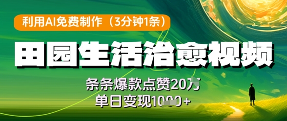 利用AI免费制作田园生活治愈视频，条条爆款点赞20W，单日变现几张-我爱自学网