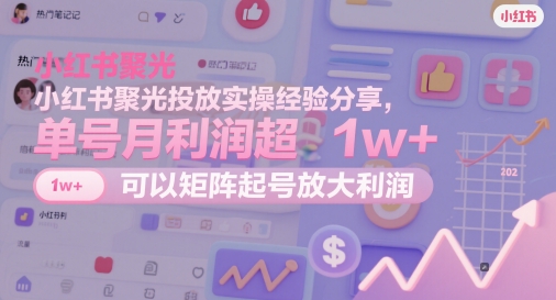 小红书聚光投放实操经验分享，单号月利润超1w+，可以矩阵起号放大利润-我爱自学网