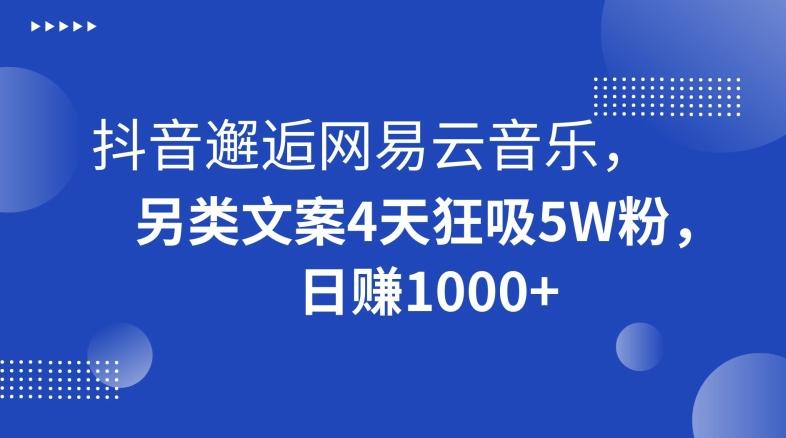 抖音邂逅网易云音乐，另类文案4天狂吸5W粉，日赚1000+【揭秘】-我爱自学网