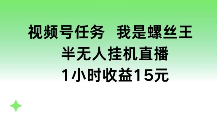 视频号任务，我是螺丝王， 半无人挂机1小时收益15元【揭秘】-我爱自学网