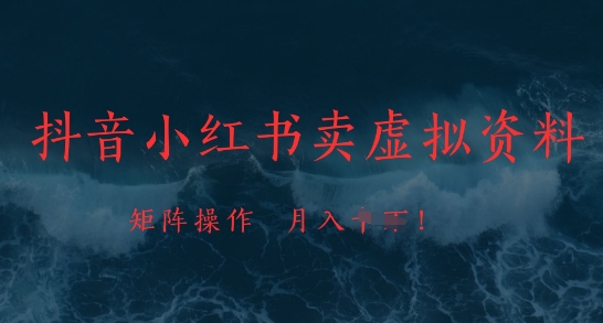 抖音小红书卖虚拟资料，市场需求一直存在，矩阵操作，月入1w+-我爱自学网