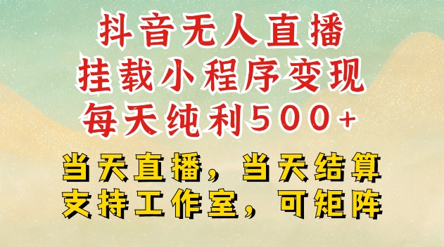抖音无人直播挂载小程序变现每天纯利500+当天直播，当天结算支持工作室，可矩阵【揭秘】-我爱自学网