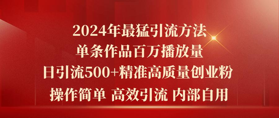 2024年最猛暴力引流方法，单条作品百万播放 单日引流500+高质量精准创业粉-我爱自学网