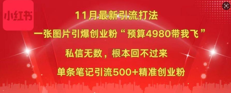 小红书11月最新图片打粉，一张图片引爆创业粉，“预算4980带我飞”，单条引流500+精准创业粉-我爱自学网
