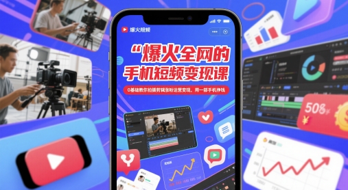 爆火全网的手机短视频变现课，0基础教你拍摄剪辑涨粉运营变现，用一部手机挣钱-我爱自学网