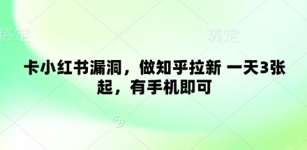 卡小红书漏洞，做知乎拉新 一天3张起，有手机即可-我爱自学网