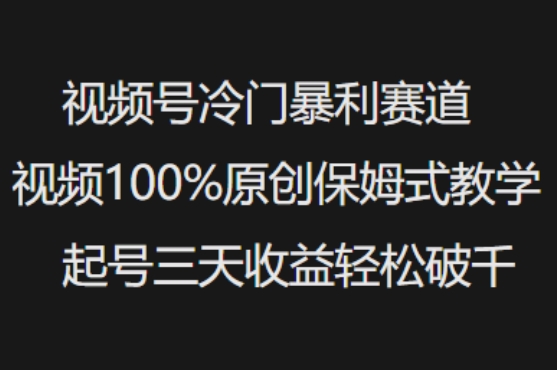 视频号冷门暴利赛道视频100%原创保姆式教学起号三天收益轻松破千-我爱自学网
