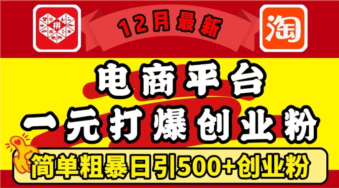 12月最新：电商平台1元打爆创业粉，简单粗暴日引500+精准创业粉，轻松月入过W【揭秘】-我爱自学网