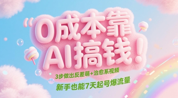 0成本靠AI搞钱！3步做出反差萌+治愈系视频，新手也能7天起号爆流量-我爱自学网