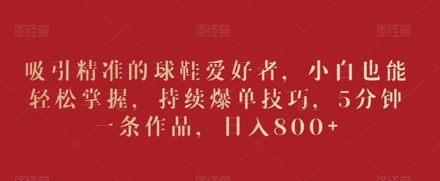 吸引精准的球鞋爱好者，小白也能轻松掌握，持续爆单技巧，5分钟一条作品，日入800+【揭秘】-我爱自学网