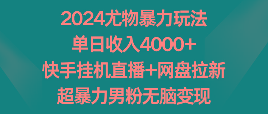 2024尤物暴力玩法 单日收入4000+快手挂机直播+网盘拉新 超暴力男粉无脑变现-我爱自学网