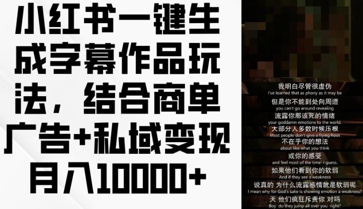 小红书一键生成字幕作品玩法，结合商单广告+私域变现月入1w+【揭秘】-我爱自学网