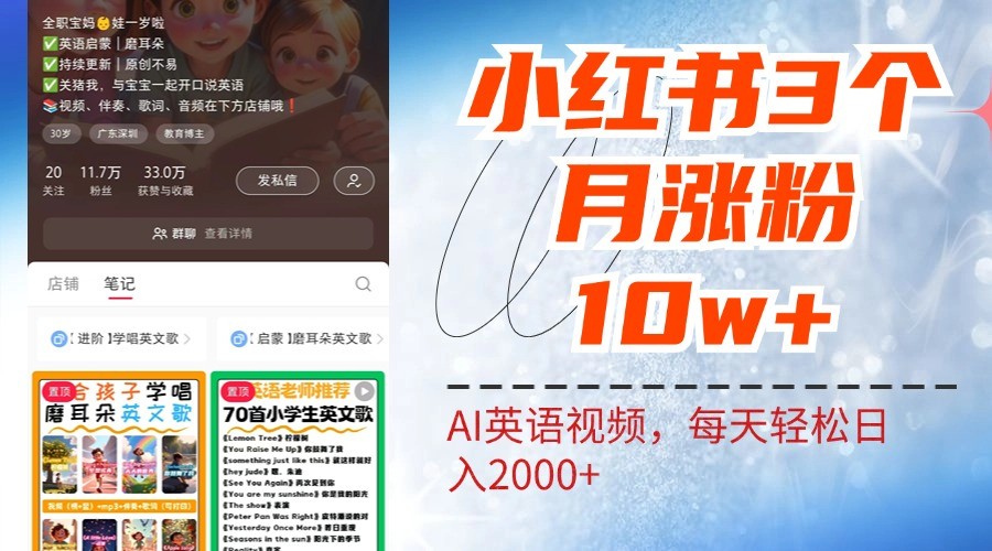 小红书三个月涨粉10W，AI英语视频0成本制作，每天轻松日入2000+-我爱自学网